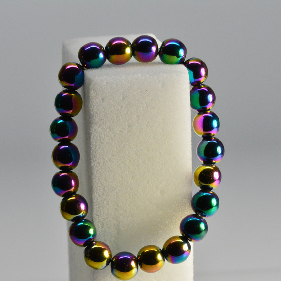 Rainbow Hematite Bracelet - Stretch Bracelet - Picture 4 of 4